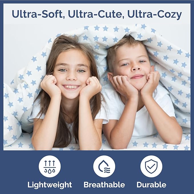 Kids Blue Stars Twin 3 Piece Sheet Set - Boys, Girls, Teens, Toddler - Easy Fit Deep Pockets - Breathable, Hotel Quality Sheets - Machine Washable - Wrinkle Free - Cute, Cozy, Soft - CGK Linens