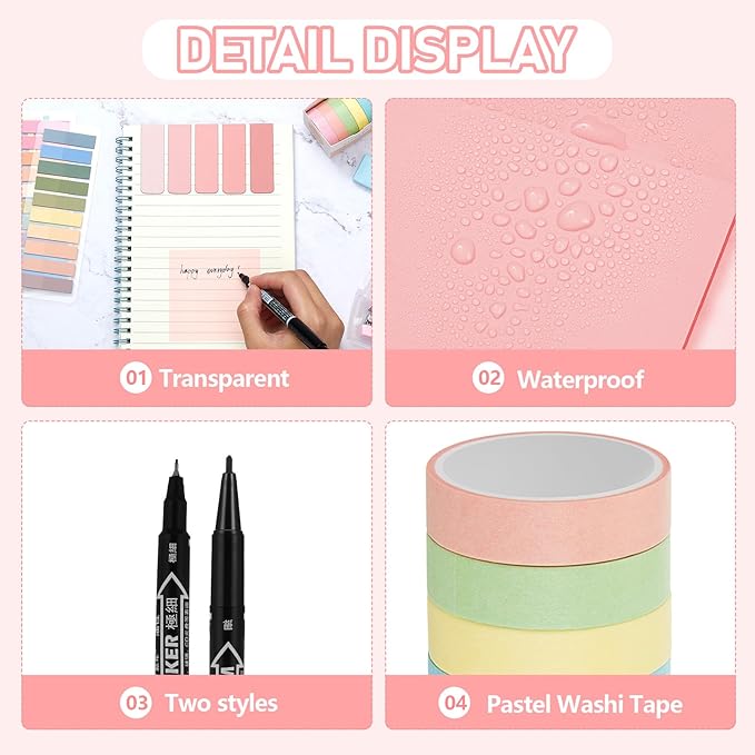 Sinload 60 Pcs Aesthetic Book Annotation Kit School Supplies Cute Pencil Case 12 Highlighter 5 Gel Pen 6 Mechanical Pencil 5 Magnetic Bookmark 1220 Pcs Sticky Note Tab Student Stationary(Pink)