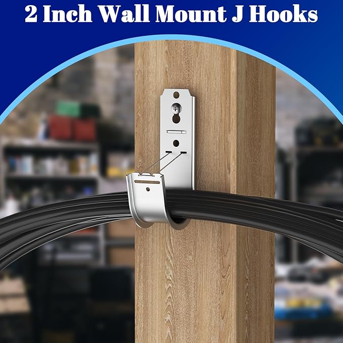 ForoGore 100 Pack 2 Inch J Hook Wall Mount J Hook with Retainer Clip Galvanized Steel Wall Cable Hooks Smooth Round Edge J Hook for Hanging Wire Cable Management & Organization Solution