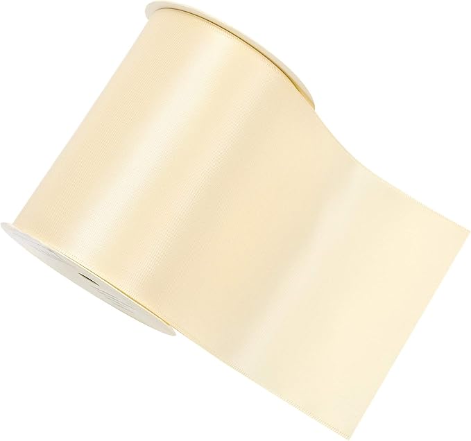 YAMA Double Face Satin Ribbon Roll - 4 inch Wide Solid Color Craft Ribbon, Great for Chair Sash,Making Bow, Sewing and Wedding Bouquet- 5 Yard/Spool, Ivory