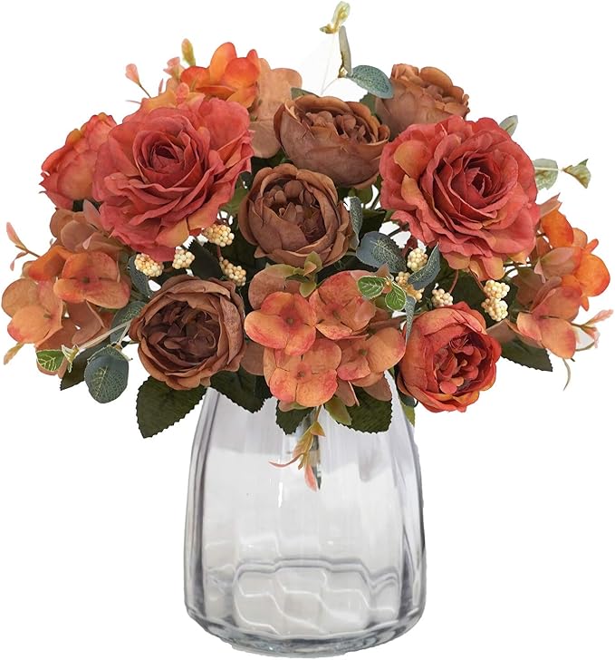 Artificial Flowers Fake Peony Silk Flowers Hydrangea Bouquet Decor Faux Camellia Flower for Home Living Room Table Centerpieces Decoration