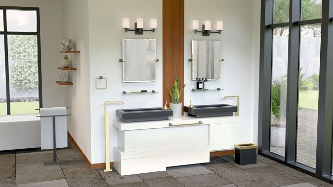 Gatco 5671 A-Line Towel Bar, 18 Inch, Brushed Brass Matte Black Combo