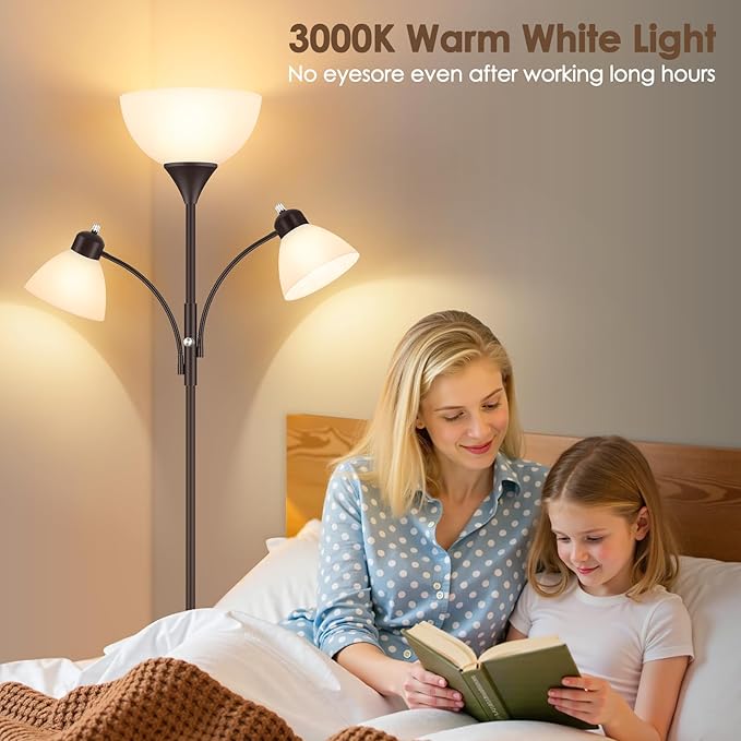 Coucrek Floor Lamp for Living Room,72" Dimmable Torchiere Lamp with 2 Reading Lights for Bedroom, Brown Tall Standing Room Lamp, 3 Bulbs Included