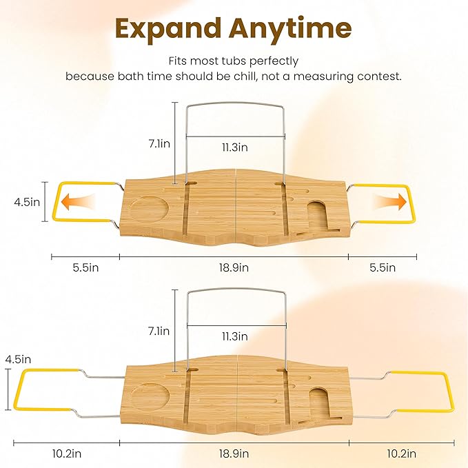 Bamboo Bathtub Tray Expandable Bathroom Tray for Home Spa Relaxation, Wooden Tray Caddy for Bathtub, Bamboo Bathtub Caddy as Unique Housewarming, Birthday, Wedding Shower Gifts.