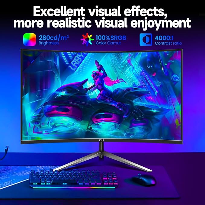 ZZA 32 Inch Curved Gaming Monitor 240hz,1K 1080P Computer PC Monitor with 1500R |1ms (GTG) | HDR 600|Curved|122% sRGB|DP/HDMI|VESA|FreeSync & G-Syn,Mount Business, Office, Casual Gaming Monitors