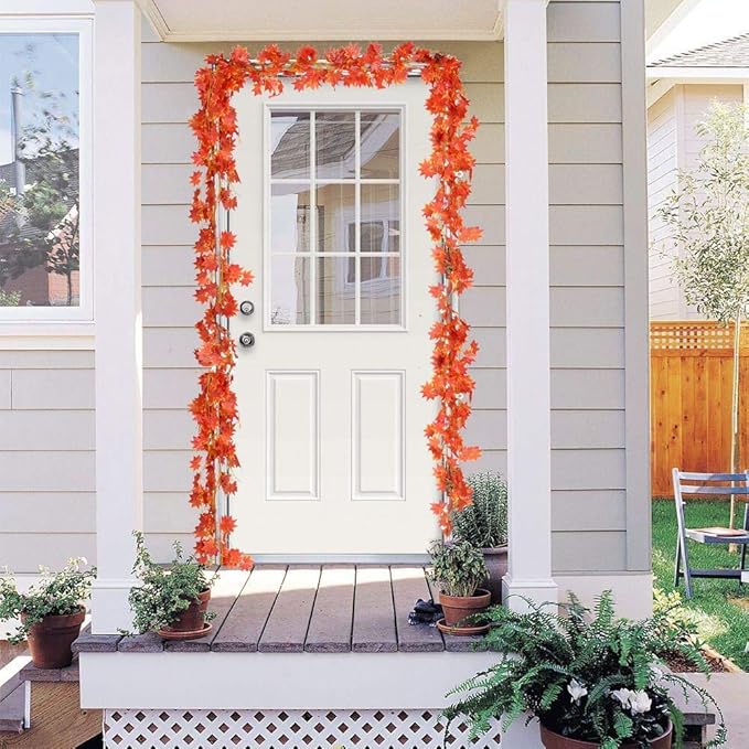 Fall Garland Maple Leaf, Hanging Vine Garlands Artificial Autumn Foliage Garland Thanksgiving Decor for Home Wedding Fireplace Party Christmas (Maple/12 Strands)