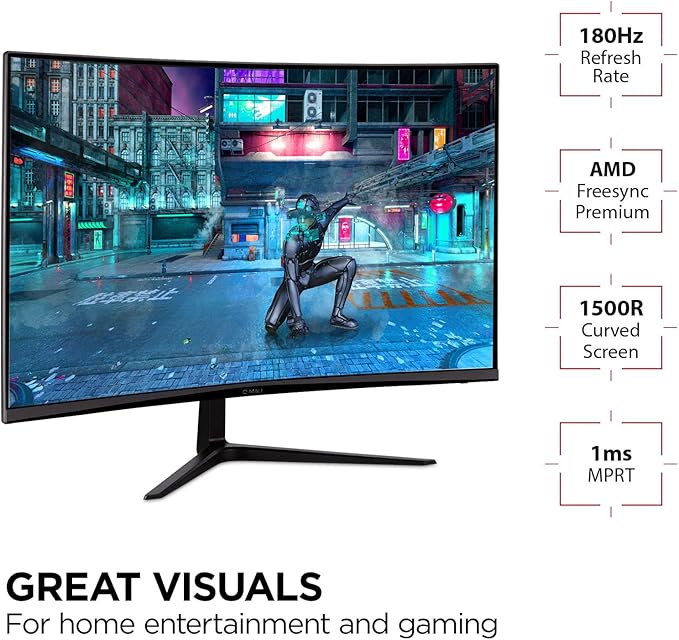 ViewSonic VX3218-PC-MHD 32 Inch Curved 1080p 1ms 180Hz Gaming Monitor with FreeSync Premium, Eye Care, HDMI and Display Port