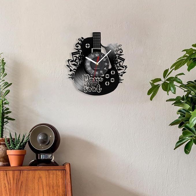 12 Inch Guitar Decor Wall Clock 7 Color Changing, Guitar Gifts Vinyl Neon Wall Clock Battery Operated Silent Movement Music Gifts for Men Musicians Music Studio Room Decor