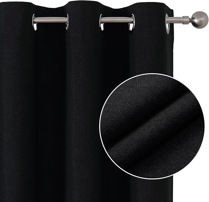 Joydeco Blackout Curtains 90 Inches Long 2 Panels Burg, Room Darkening Curtains for Bedroom, 100% Black Out Textured Thermal Drapes Privacy Protection 2 Panels Set(W52 x L90 Inch, Black)