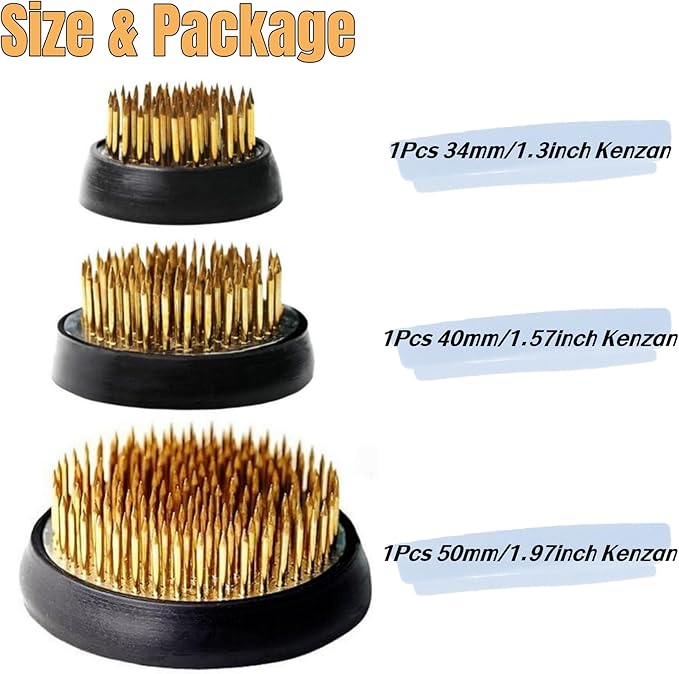 3 Pcs Flower Frogs for Flower Arrangements Supplies, Japanese Flower Arranging Ikebana Kenzan, Pin Frogs for Flowers Holder with Rubber Base Flower Fixed Tools(Gold, 1.3 Inch, 1.57 Inch, 1.97 Inch)