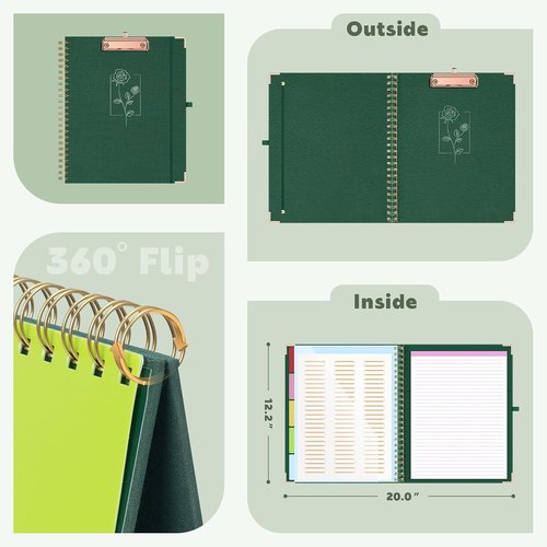 EYROZILL Clipboard - Stylish Storage Solution with 5 Folders & 10 Pockets | 8.5'' x 11'' Linen Green