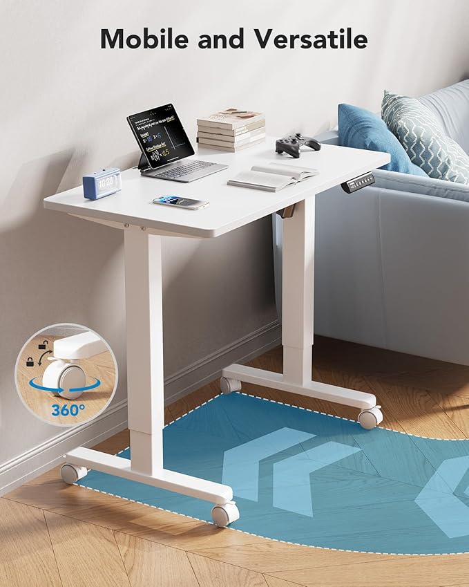 HUANUO Electric Small Standing Desk, 35" x 24" Whole Piece Desktop, Adjustable Height Computer Desk, 4 Height Memory Settings, Sit Stand Up Desk for Home Office, White