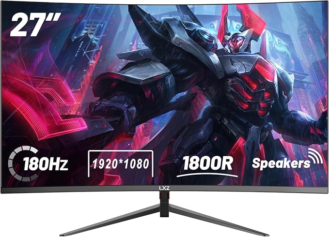 LXZ Curved Gaming Monitor 27 Inch PC Monitor 180hz, Full HD 1080P Frameless 1800R Gaming Display with FreeSync & Eye-Care Technology, DP, HDMI Port - Black