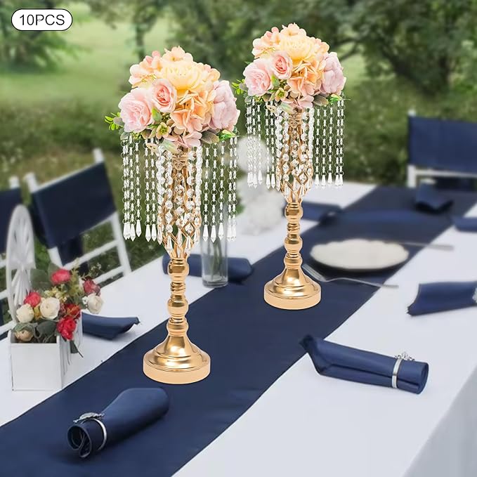 Vase | Bud Vases |10PCS Gold Crystal Flower Stands | Elegant Centerpiece for Weddings & Events | for Wedding Table Centerpieces, Aisle Guides, Party Decorations (Gold)