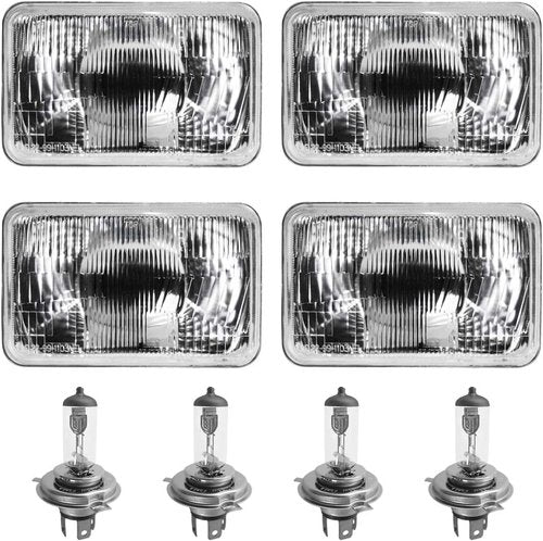 Parts N Go 4x6 Rectangular Headlights - Halogen H4 Bulb Set for Enhanced Visibility | H4656, H4651