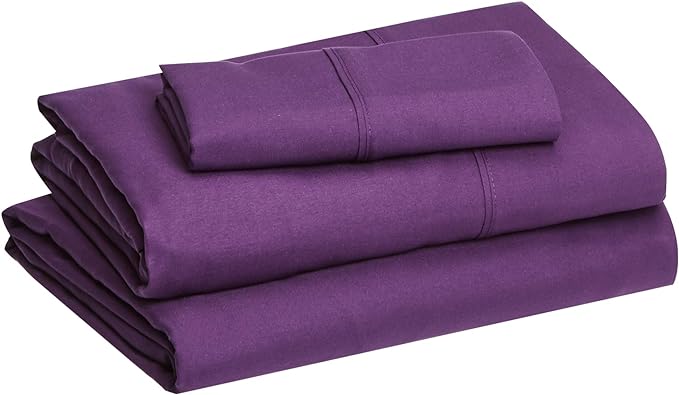 Amazon Basics Lightweight Super Soft Easy Care Microfiber 3 Piece Bed Sheet Set with 14-inch Deep Pockets, Twin X-Large, Plum, Solid (Pack of 4)