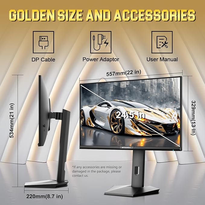 SANSUI 24.5 Inch QHD Gaming Monitor 300Hz, 1ms Fast IPS Computer Monitor, 2× HDMI 2.1 + 2× DP 1.4 Ports, 130% sRGB Eye Care VESA Support (DP Cable Included ES-G25F6Q Pro)