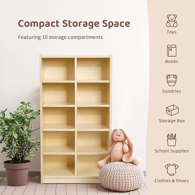 OOOK 10-Compartment Montessori Shelf Cubby Shelves, Cubby Storage Organizer for Classroom, Playroom, Living Room, Office, etc