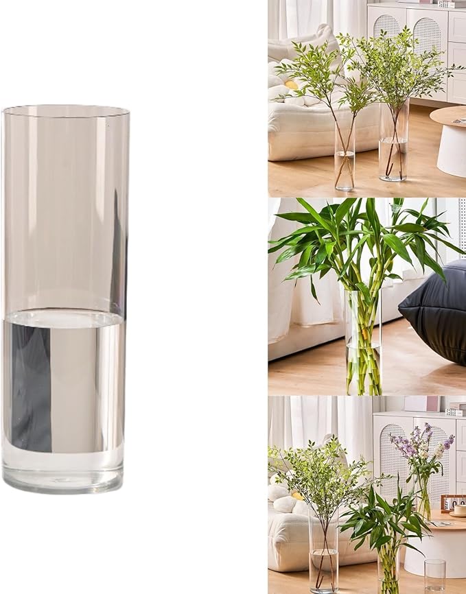 Clear Acrylic Decorative Vase for Flower Arrangements, Break-Resistant Tall Cylinder Vase for Wedding Centerpieces, Unbreakable Modern Plastic Vase for Home Decor