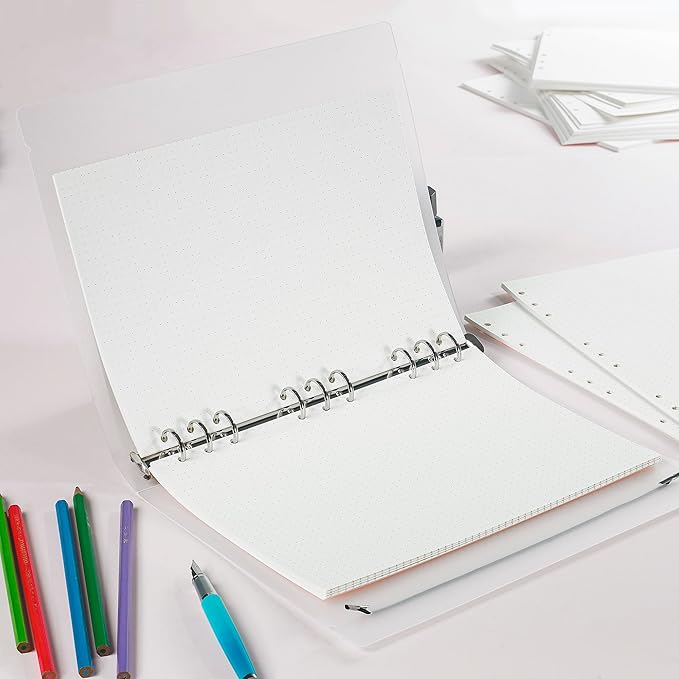 90 Sheets Planner Refill Paper, 255x180mm, 5mm Dotted Inserts Paper B5 9 Holes Binder Grid Notepaper for Filofax Bullet Journals Diary