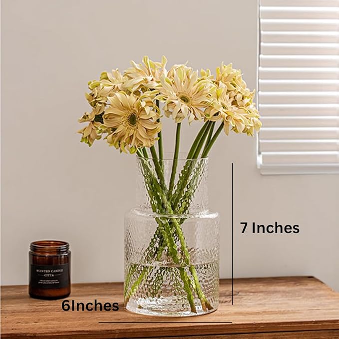 Large Glass Vase - Clear Ribbed Vase - Fluted Flower vase for Modern Home Décor - Glass vases for Centerpieces - Living Room, Dining Table, Shelf, Entryway, Office, Wedding Centerpieces