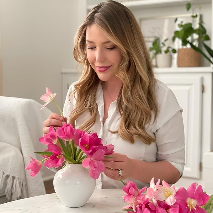 Willowy 5 Inch Small White Porcelain Vase with Glossy Finish - Small Vases for Flowers, for Centerpieces, Mini/Short White Vase
