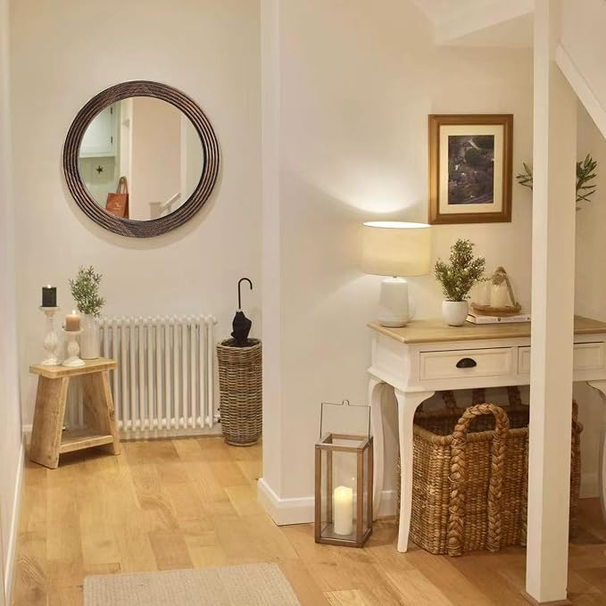 LOSOUR Round Mirror, Farmhouse Decor Solid Wood Frame Wall Circle Mirror, Decorative Mirrors for Bathroom Over Sink, Living Room, Entryway,Bedroom, Entryway, Hallway,Foyer (2, Coffee, 24" L x 24" W)