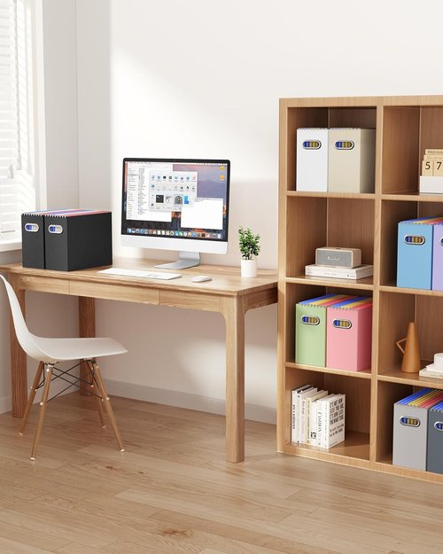 Oterri File Organizer Box - Portable Collapsible Cardboard Folder for Letter Size Files | 6-Pack, Blue