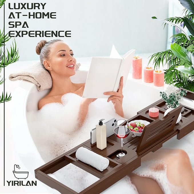 Bathtub Trays for Tub,Bath Tray, Foldable Bathtub Caddy,Brown