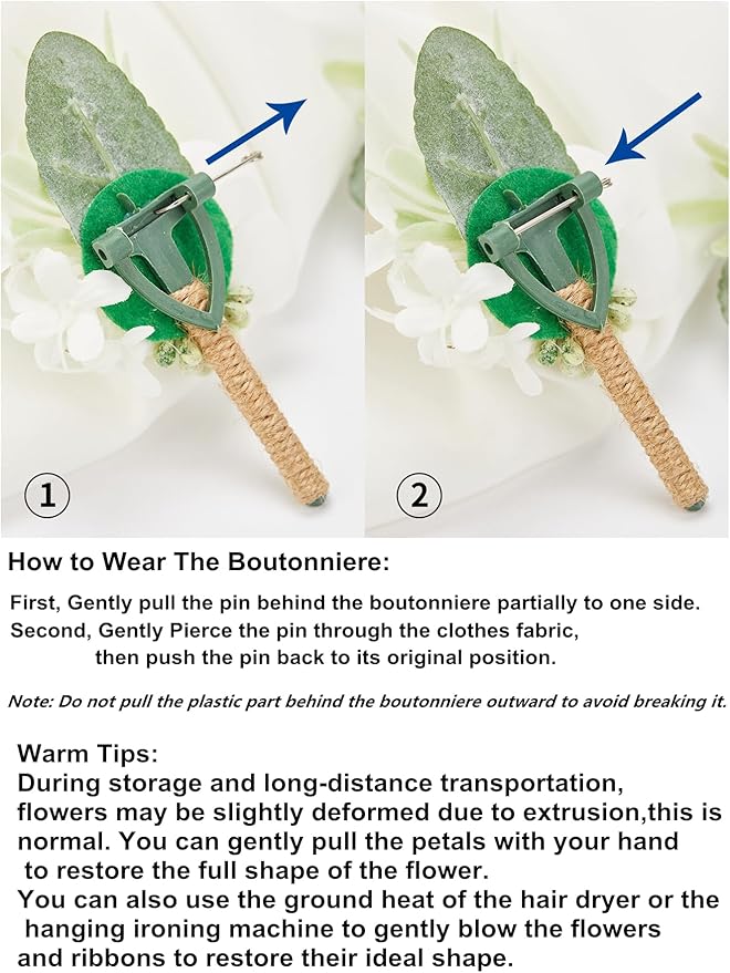 Meldel Boutonniere for Men Wedding, Set of 6, Elegant Artificial White Rose Boutonniere for Wedding Prom Homecoming Party, Perfect Accessories for Groom Best Man
