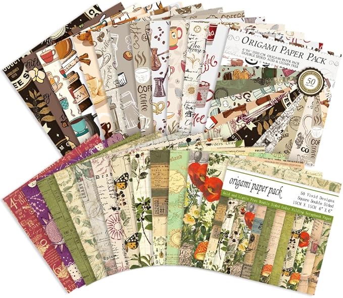 Origami Paper Kit Dobule Sided 100 Sheets 100 Colors 6 Inch Japanese Chiyo Square Easy Fold Arts Crafts DIY Handwork Origami Papers Coffee Newspapers