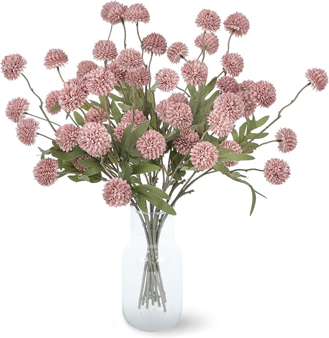 Fake Flowers 20.5In 10PCS Artificial Chrysanthemum Faux Mums Faux Flowers for Vase Fall Long Stems Flower Silk Flower for Indoor Home Decoration Kitchen Office Wedding Decoration (Red),No Vase