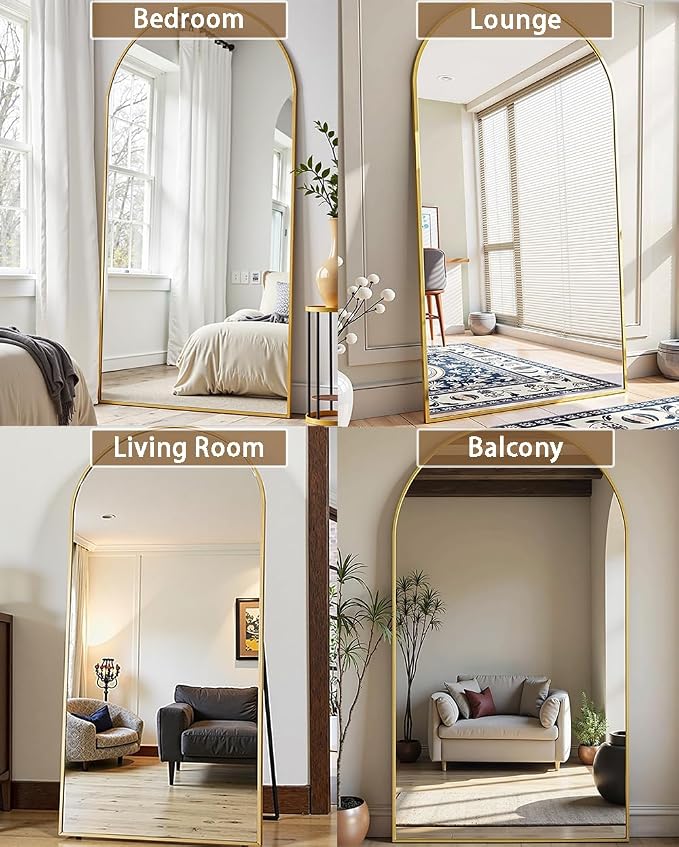 Dewfig Arched Full Length Mirror, 76"x34" Large Floor Mirror, Full Body Mirrors for Leaning or Hanging, Standing Mirrors for Bedroom, Living Room,Dressing Room, Aluminum Alloy Frame, Gold