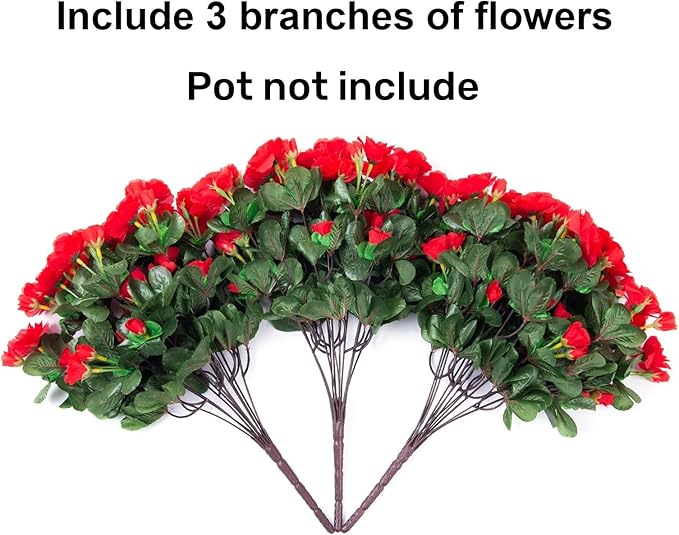 Ivydale Artificial Faux Red Flowers Plants for Outdoor Outside Winter Christmas Decor, Fake Silk Camellia UV Resistant Look Real for Planter Porch Patio Balcony Garden Table Indoor, 3 Large Bundles