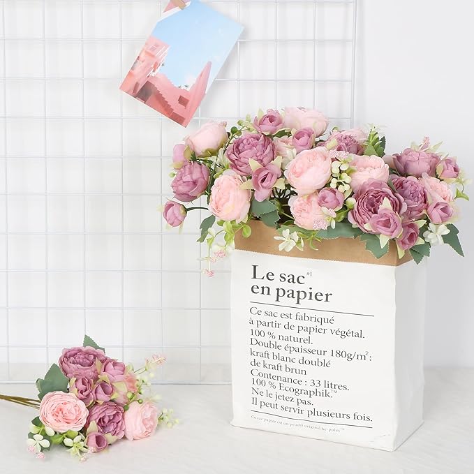 SOMYTING Peonies Artificial Flowers, Fake Flowers Pink Peonies Faux Flowers Vintage Artificial Silk Flower Peonies Bouquets Floral Arrangements Home Wedding Party Coffee Table Decor (Mixed pink, 2PCS)