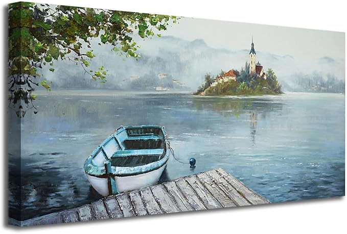 Ardemy Lake Canvas Wall Art Landscape Boat Pictures Wall Decor Living Room Scenic Artwork Painting Bedroom Ktchen Dining Room Home Office, 40"x20"