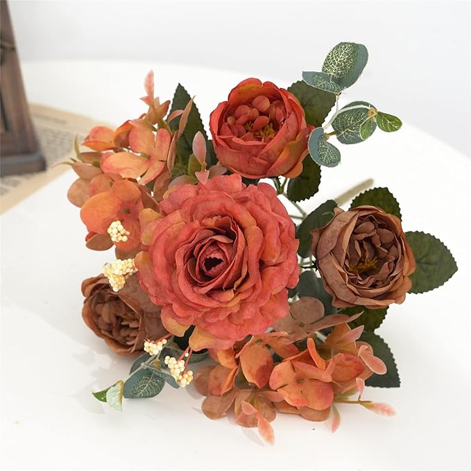 Artificial Flowers Fake Peony Silk Flowers Hydrangea Bouquet Decor Faux Camellia Flower for Home Living Room Table Centerpieces Decoration