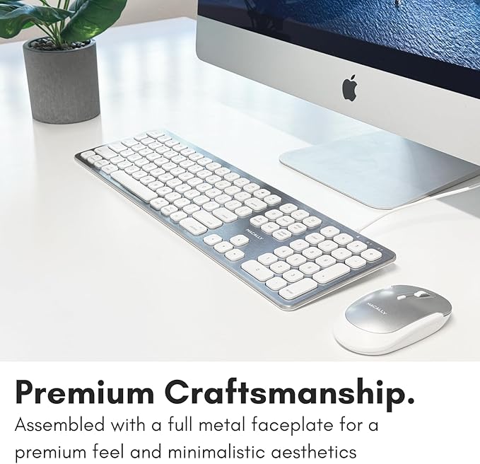 Macally Wired Keyboard for Mac with USB Ports for Mouse - Compatible Apple Keyboard for MacBook Pro/Air, iMac - Aluminum Frame
