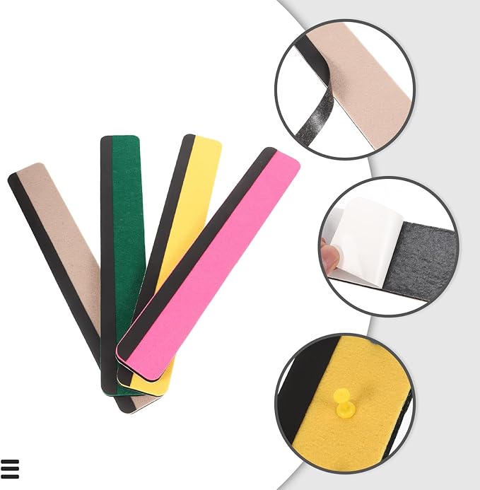 Magnetic Felt Bulletin Board Strip Set 4 Colors Yellow Pink Green Gray Pin Memo Wall Board for Office Classroom Home Organization