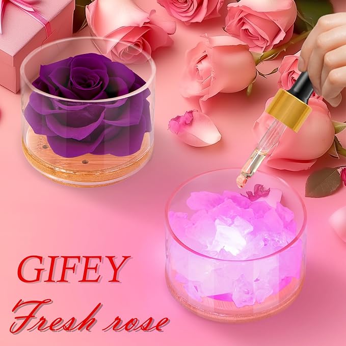 Birthday Gifts for Women,Christmas Women Gifts,Preserved Purple Rose with Lights, Preserved Flower Aromatherapy Rose Gifts for Women,Mom,Girlfriend,Wife Gifts for Christmas Valentines Day Birthday