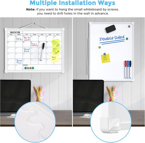 MaxGear Dry Erase Calendar Board - Double-Sided 16"x12" Portable Whiteboard for Planning & Memo