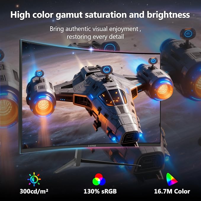 Z-Edge 27 inch Curved Gaming Monitor, QHD 1440P 165Hz 144Hz Curved 1500R Computer Monitor, MPRT 1ms Monitor Gaming, 16.7M Colors, UG27Q Frameless Bezel, 2X DP 1.4 Ports and 2X HDMI 2.0 Ports