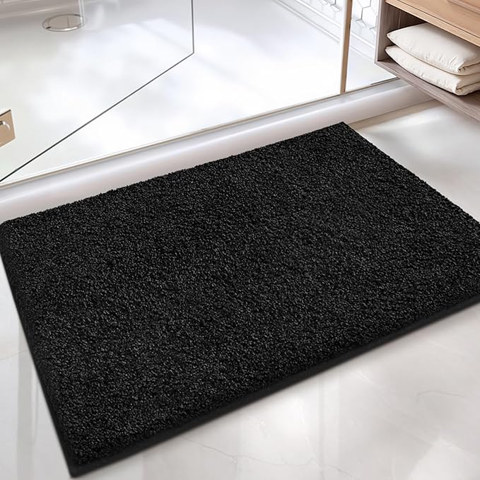 Color&Geometry Simple and Stylish Large Bath Mats for Bathroom Non Slip, 20"x32" All Black Bathroom Rugs, Absorbent, Soft, Washable, Microfiber Shower Mat