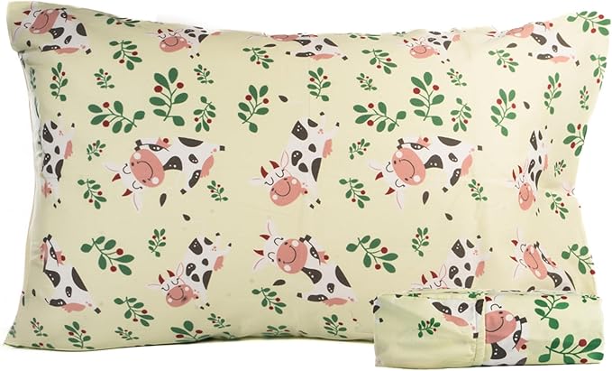 Salt Earth 100% Cotton 210TC Kids Bedsheet, Twin Fitted Sheet Toddler Bed, 2 Piece Bedding Set - 1 Fitted Sheet and 1 Pillowcase, Themed Toddler Bed Sheets, Cute Sheets for Kids Bed (Cow)