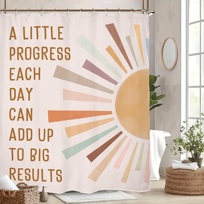 Miyotaa Sun Quotes Kids Shower Curtain Set 60Wx71H Inches Inspirational Motivational Positive Minimalist Pastel Aesthetic Polyester Waterproof Cloth Bathroom Curtain with 12 Hooks