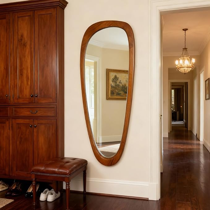 BOMINICA Full Length Irregular Wall Mirror, 60" x 22" Wooden Full Body Mirror Wall Mounted, Large Decorative Floor Mirror for Living Room, Bedroom, Entryway, Farmhouse, Home Decor