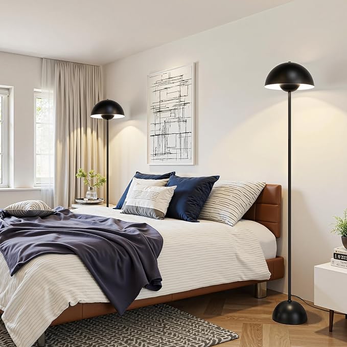 Coucrek 66'' Black Floor Lamp for Living Room, Industrial Standing Lamp with Unique Reflecting Shade, Modern Tall Floor Lamp for Bedroom Office Corner