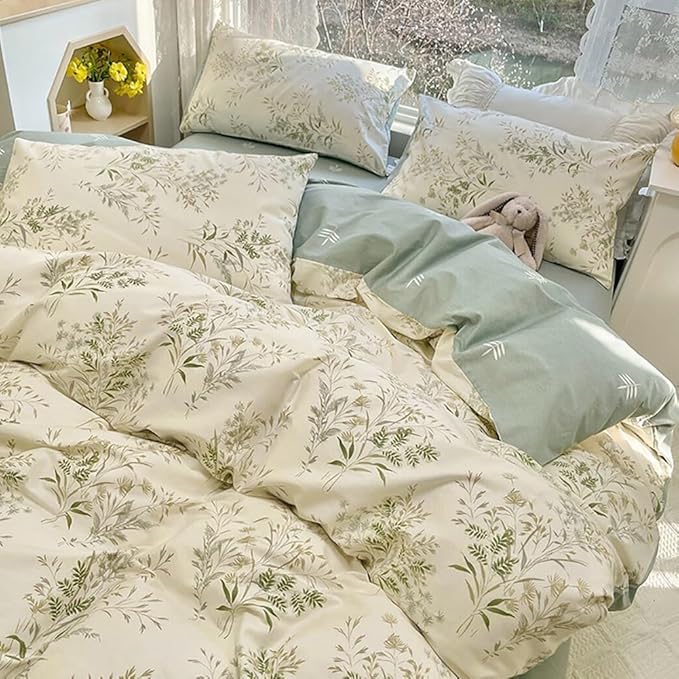 LifeTB Vintage Floral Comforter Set Queen, 3 Pieces Aesthetic Floral Bedding Comforter Set, Reversible Botanical Flowers Comforter with 2 Pillowcases, Breathable Fluffy Soft Cottagecore Bedding Set
