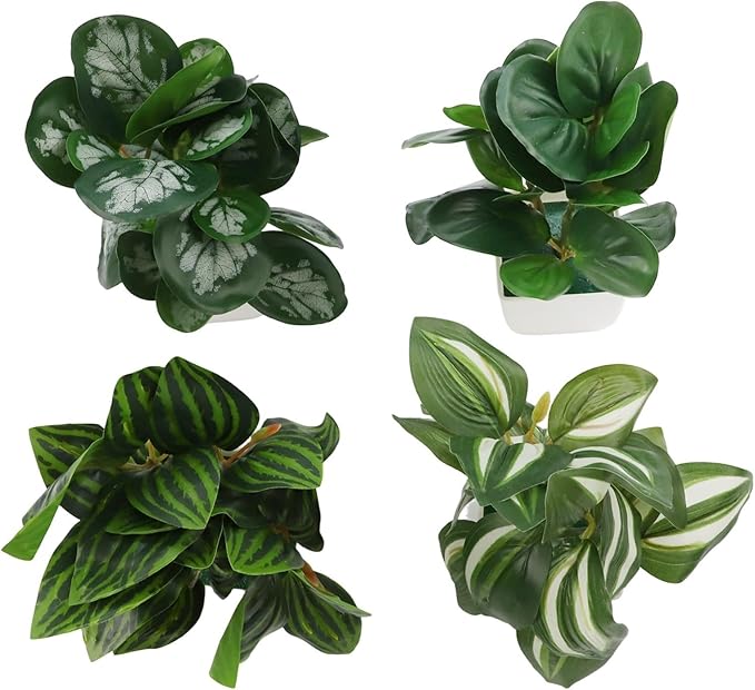 FABULETTA Artificial Potted Plants Set of 4 Small Faux Greenery for Indoor Home Decor, Realistic Plastic Mini Plants for Living Room, Bedroom, Kitchen, Office Shelves