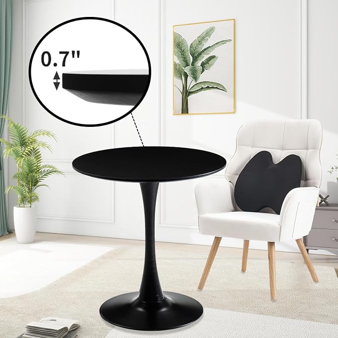 Round Dining Table, 27.6" Tulip Kitchen Round Dining Table for 1-2 People with Metal Pedestal Base and MDF Tables Top, Mid-Century Tables for Home, Dining Room, Cafe, Black